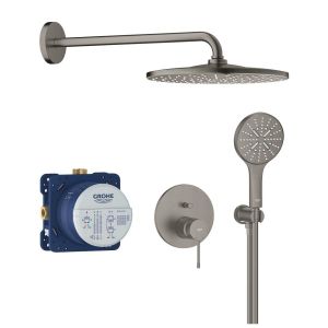 Набор для душа GROHE Essence: смеситель, SmartBox, верхний душ, шланг, ручной душ, темный графит матовый (25287AL0)